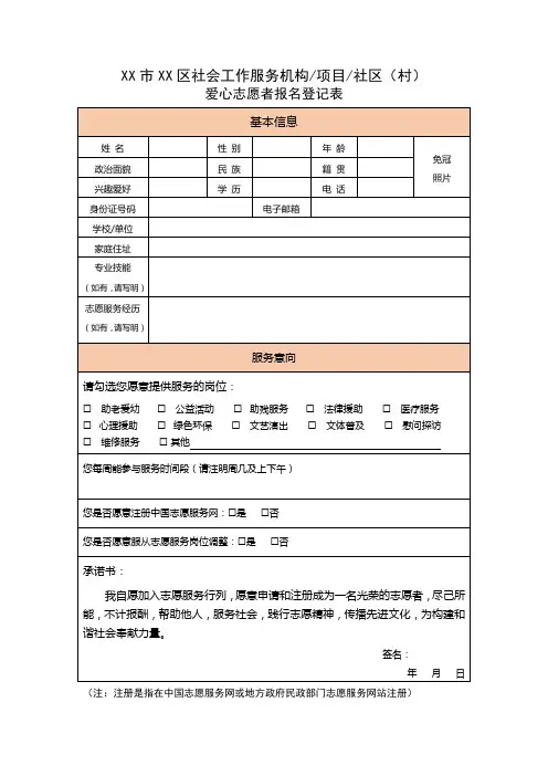 志愿者报名登记表(模板)