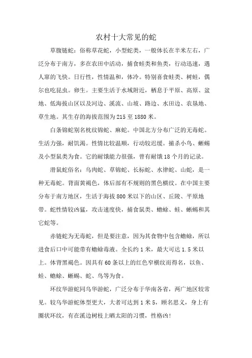 农村十大常见的蛇