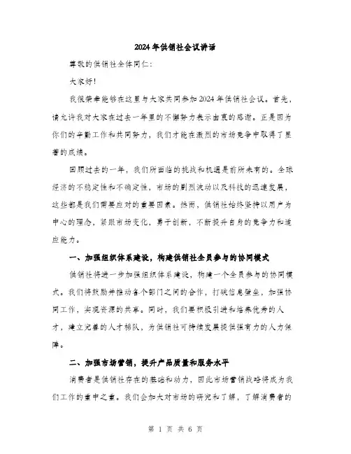 2024年供销社会议讲话(2篇)