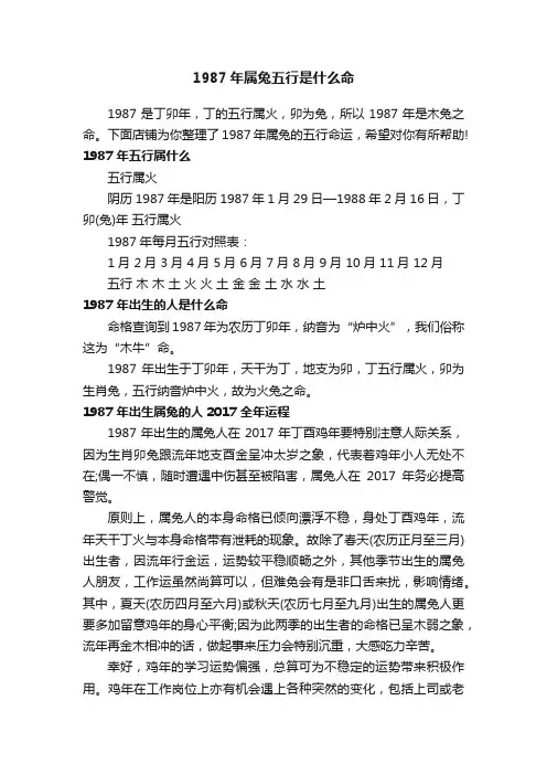 1987年属兔五行是什么命