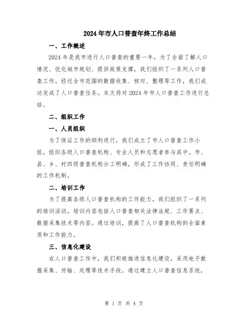 2024年市人口普查年终工作总结