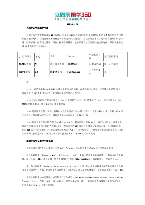 莫纳什大学金融学专业