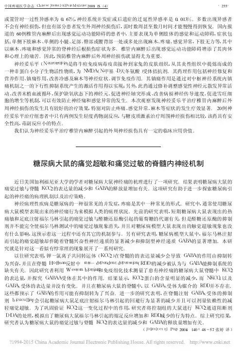 糖尿病大鼠的痛觉超敏和痛觉过敏的脊髓内神经机制_张婷