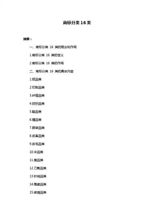 商标分类16类