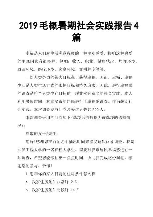2019毛概暑期社会实践报告4篇
