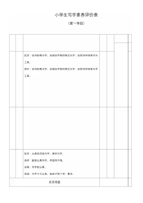 小学生写字素养评价表