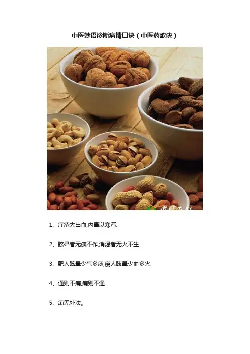 中医妙语诊断病情口诀（中医药歌诀）