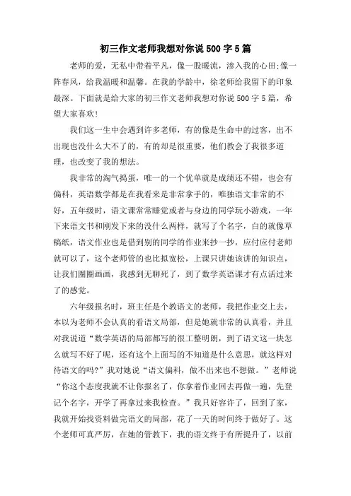 初三作文老师我想对你说500字5篇
