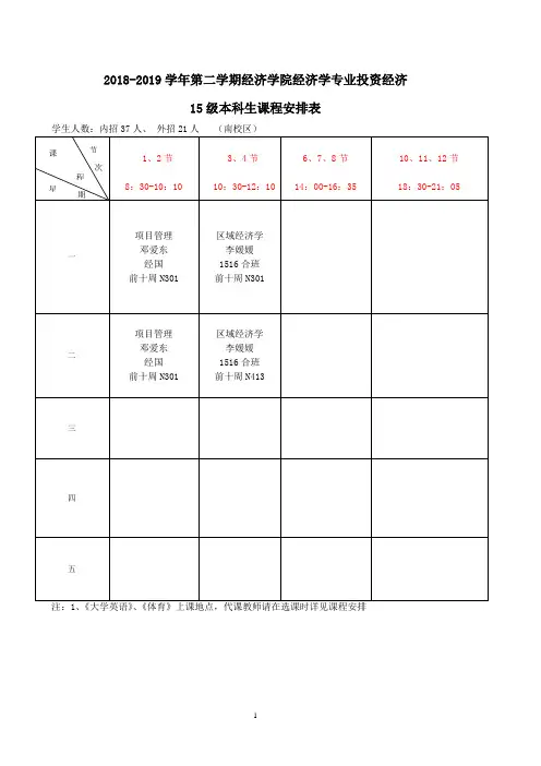 暨南大学经济学院2018-2019学年第二学期经济学院课程安排表