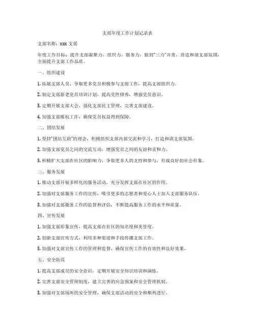 支部年度工作计划记录表
