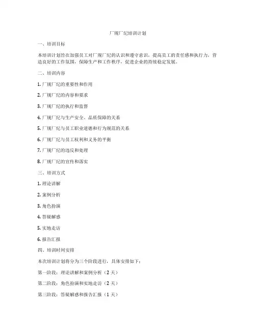 厂规厂纪培训计划