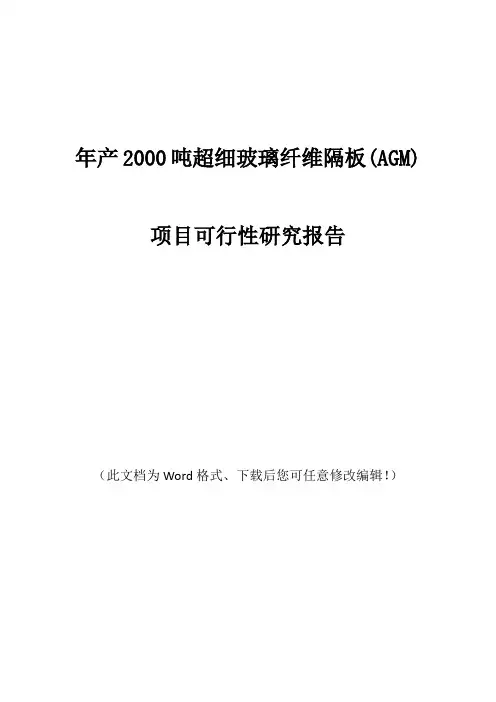 年产2000吨超细玻璃纤维隔板(AGM)项目可行性研究报告