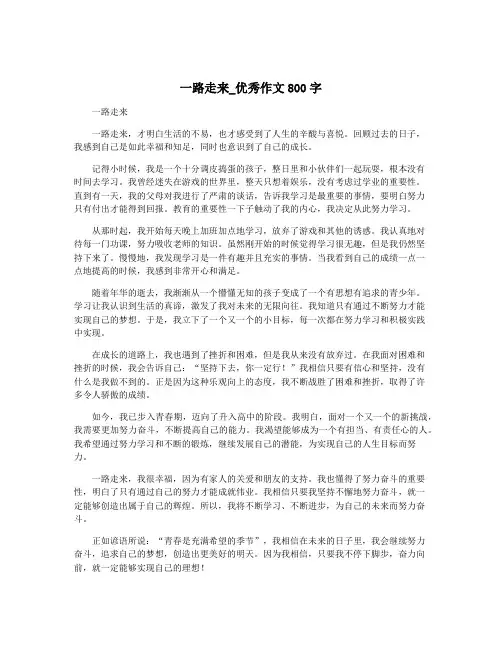 一路走来_优秀作文800字