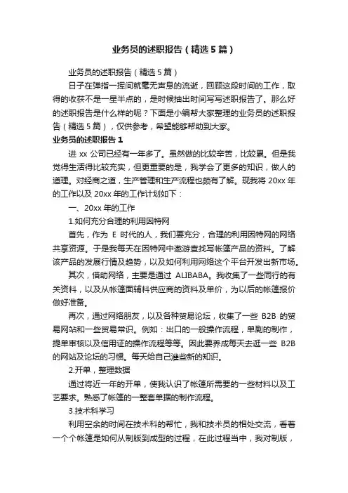 业务员的述职报告（精选5篇）