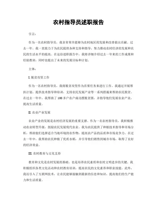 农村指导员述职报告