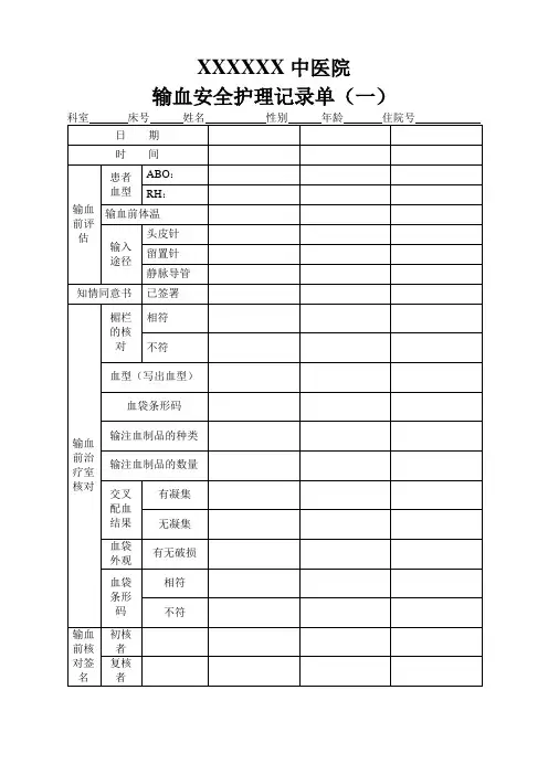 输血安全护理记录单