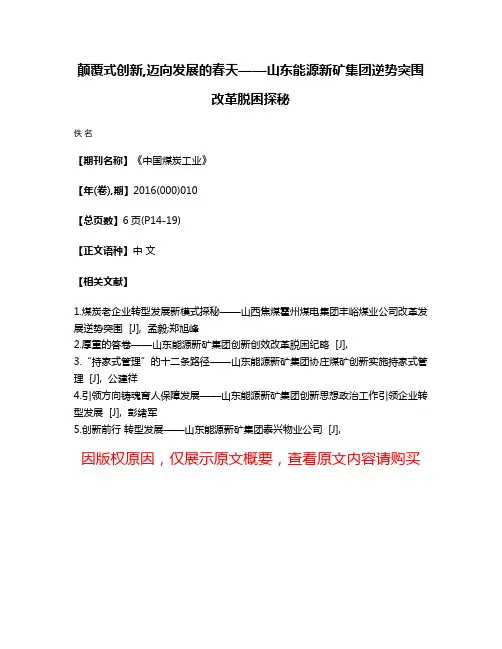 颠覆式创新,迈向发展的春天——山东能源新矿集团逆势突围改革脱困探秘