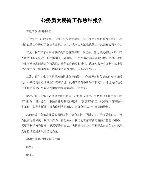 公务员文秘岗工作总结报告