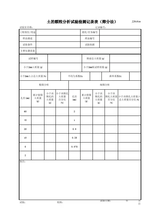 土的颗粒分析试验检测记录表(筛分法)