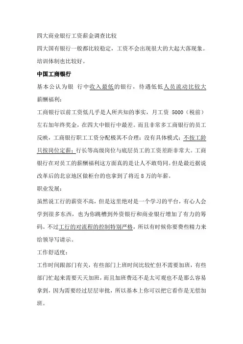 国内主要银行薪资待遇、舒适度、发展性调查结果大曝光完整版