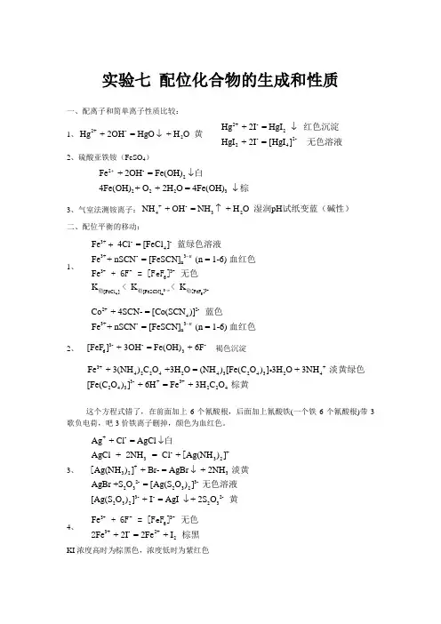 配位化合物的生成和性质