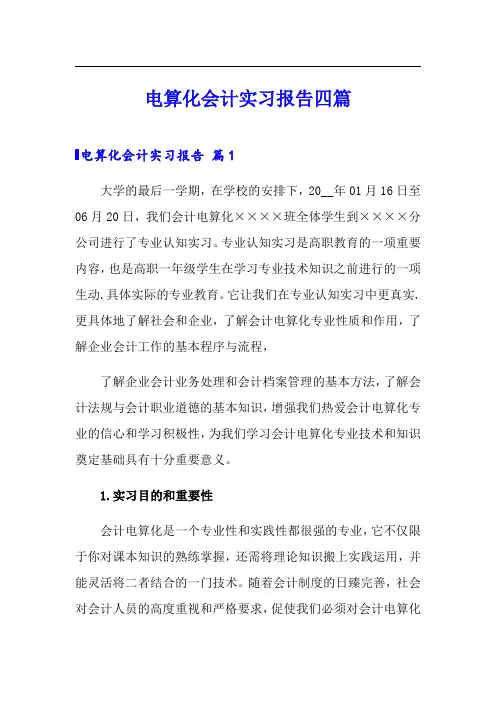 电算化会计实习报告四篇