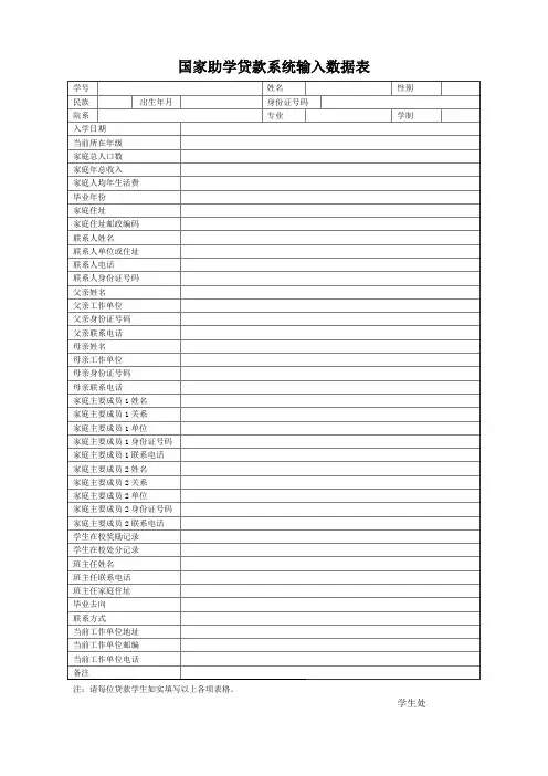 国家助学贷款系统输入数据表