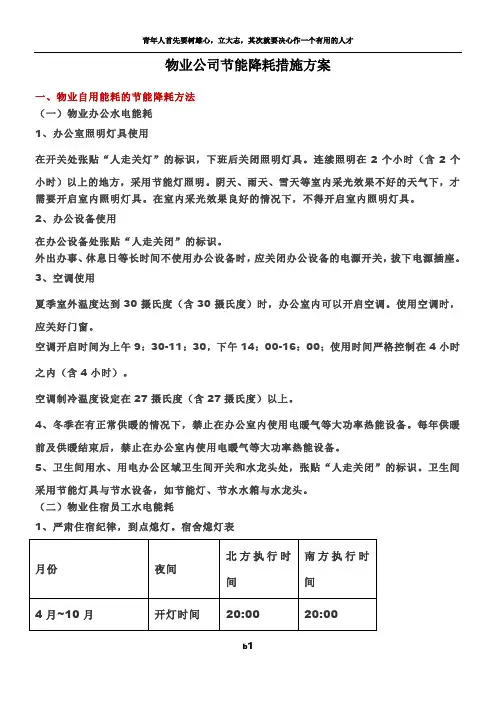 物业公司节能降耗措施方案
