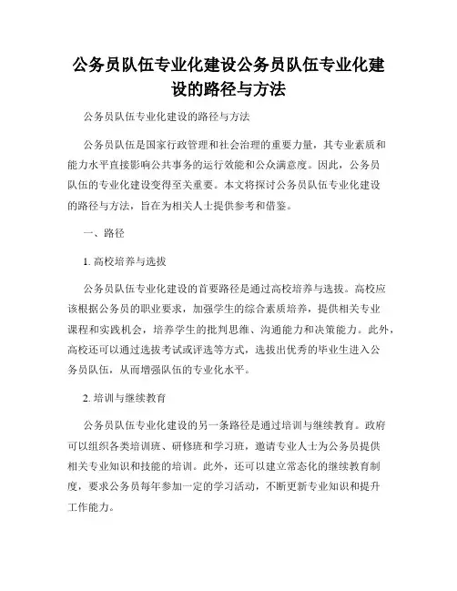 公务员队伍专业化建设公务员队伍专业化建设的路径与方法