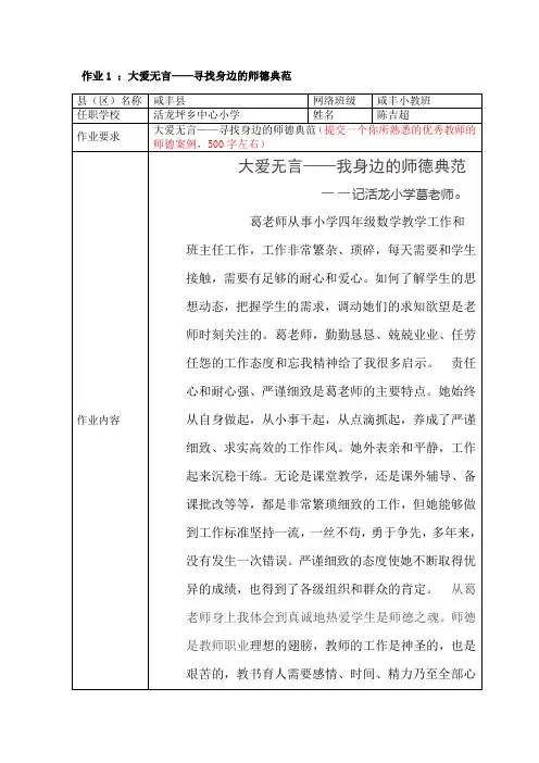 作业1 ：大爱无言——寻找身边的师德典范
