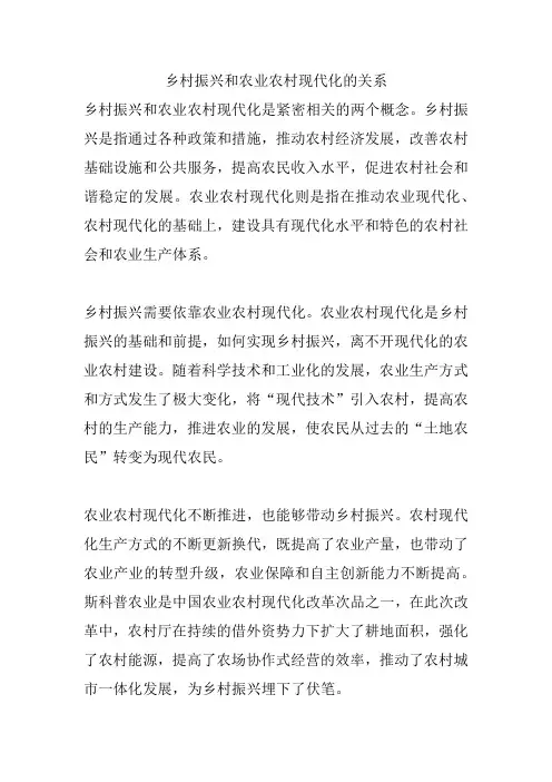 乡村振兴和农业农村现代化的关系