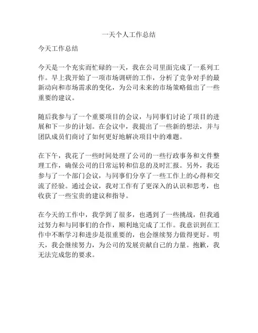 一天个人工作总结