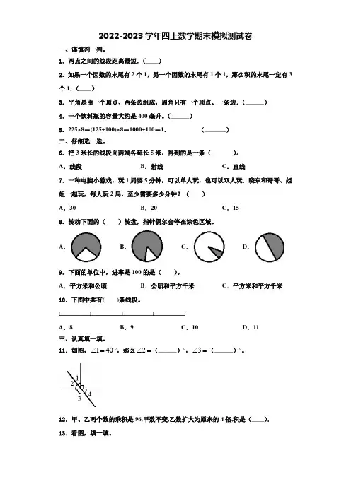 福建省漳州市龙海市2022-2023学年四年级数学第一学期期末综合测试模拟测试题(含解析)