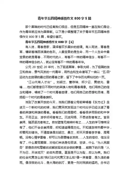 青年节五四精神感悟作文800字5篇