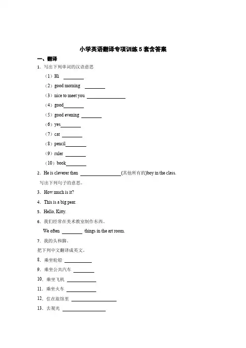 小升初英语翻译专项训练5套含答案精选5篇