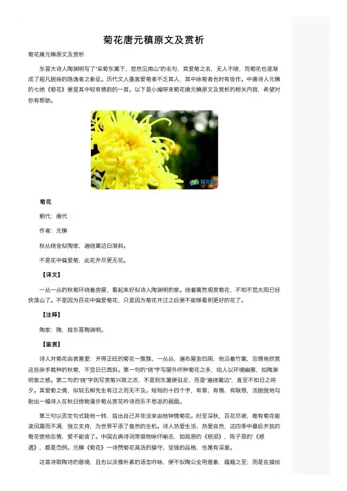菊花唐元稹原文及赏析