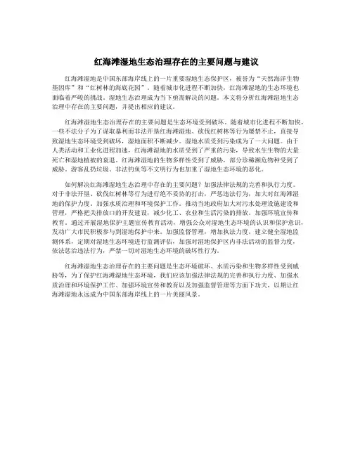 红海滩湿地生态治理存在的主要问题与建议