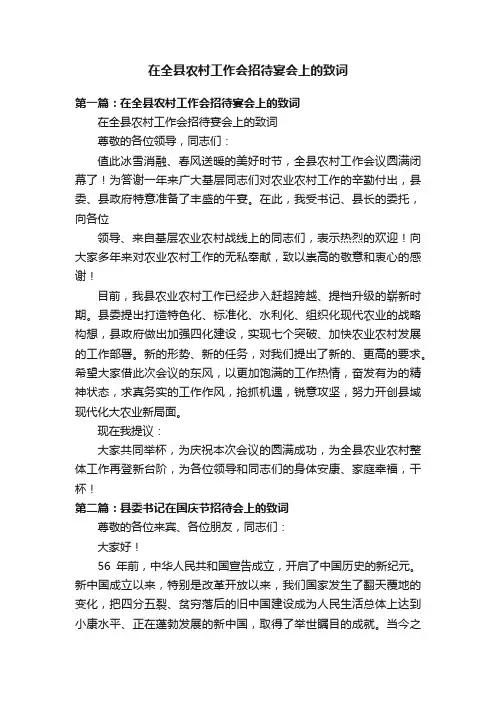 在全县农村工作会招待宴会上的致词