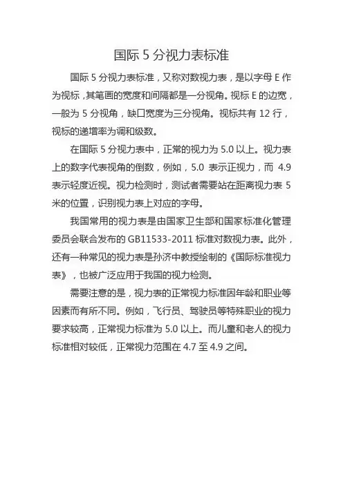 国际5分视力表标准