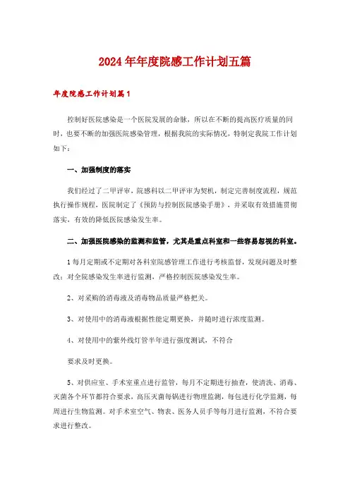 2024年年度院感工作计划五篇