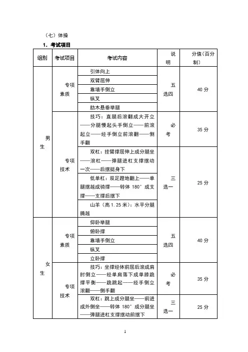 体操专项评分标准