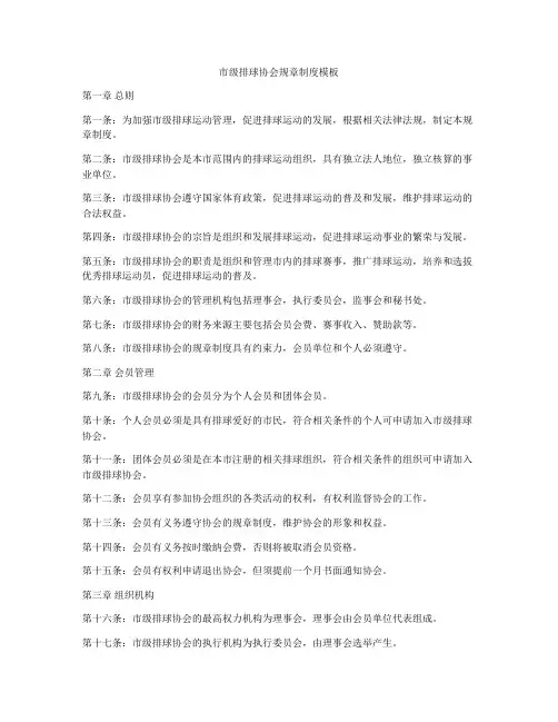 市级排球协会规章制度模板