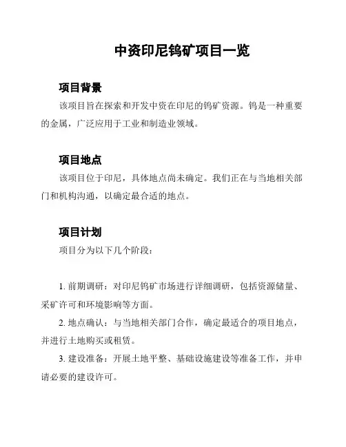中资印尼钨矿项目一览