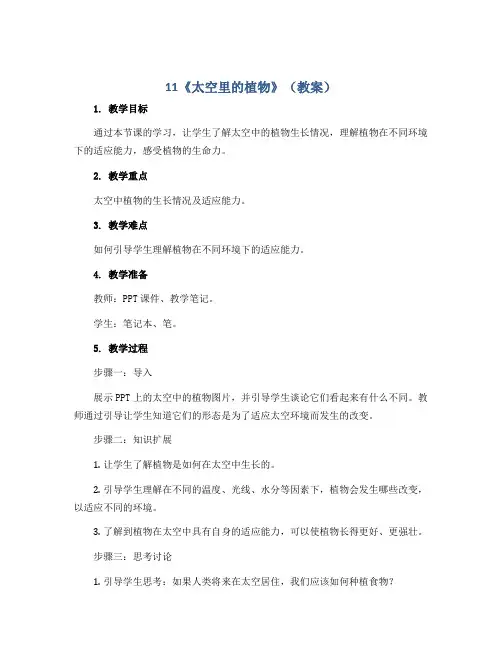 11《太空里的植物》(教案)2022-2023学年美术一年级下册