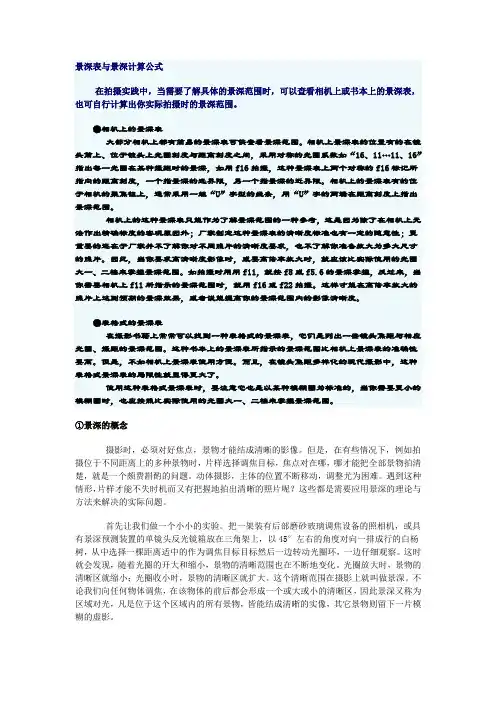 景深表与景深计算公式