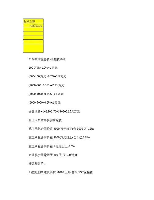 招标代理服务费计算公式.