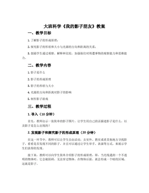 大班科学《我的影子朋友》教案