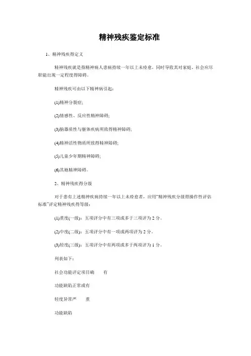 精神残疾鉴定标准