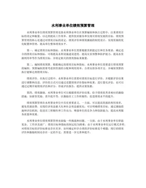 水利事业单位绩效预算管理