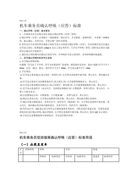 机车乘务员确认呼唤应答标准